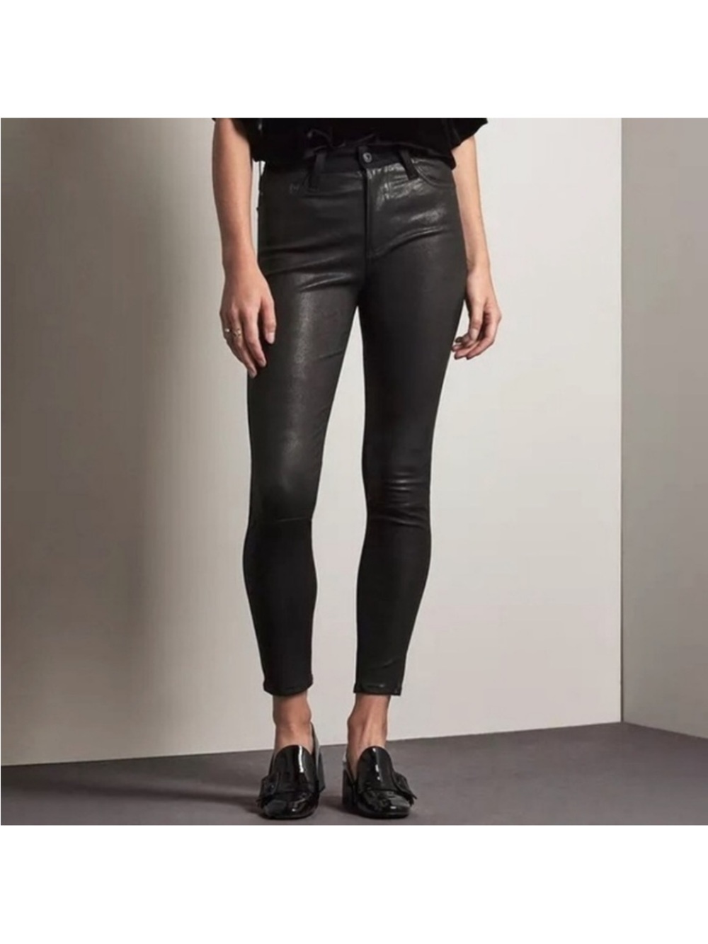 rag & bone Black Leather Label Detail Skinny Pants “Hyde”